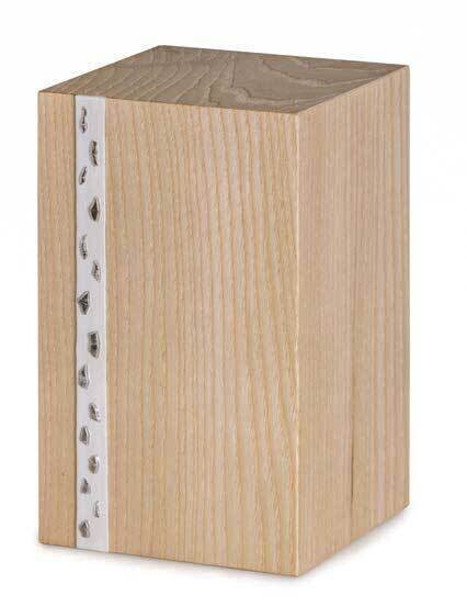 Venice/Oak cinerary urn with natural finish and silver inserts