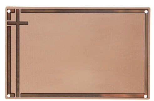 Rectangular flat aluminium plate with painted copper background and polish copper border with cross