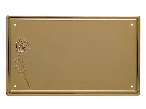 Flat aluminium plates with patinated gold background, polish gold border and rose relief