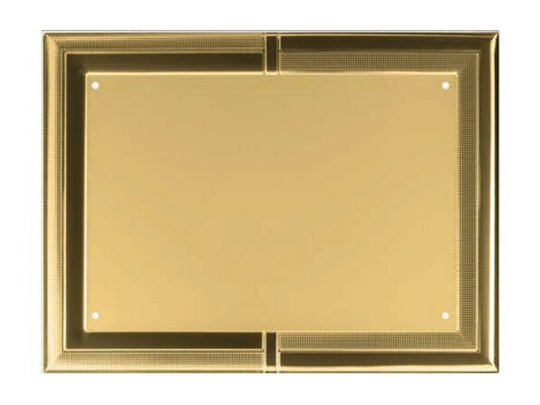 Flat aluminium plates patinated gold with polish gold border relief 3