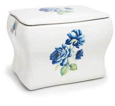 Porcelain cinerary urn with blue rose design