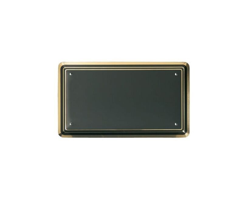 Rectangular aluminium plate convex with black background and gold border