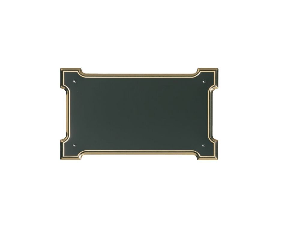 Rectangular aluminium plate convex with corners black background and gold border