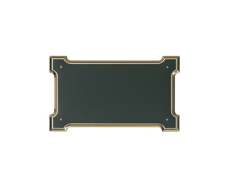 Rectangular aluminium plate convex with corners black background and gold border