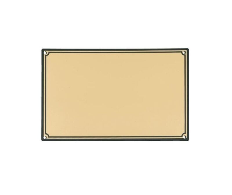 Flat aluminium plate with gold background and black border