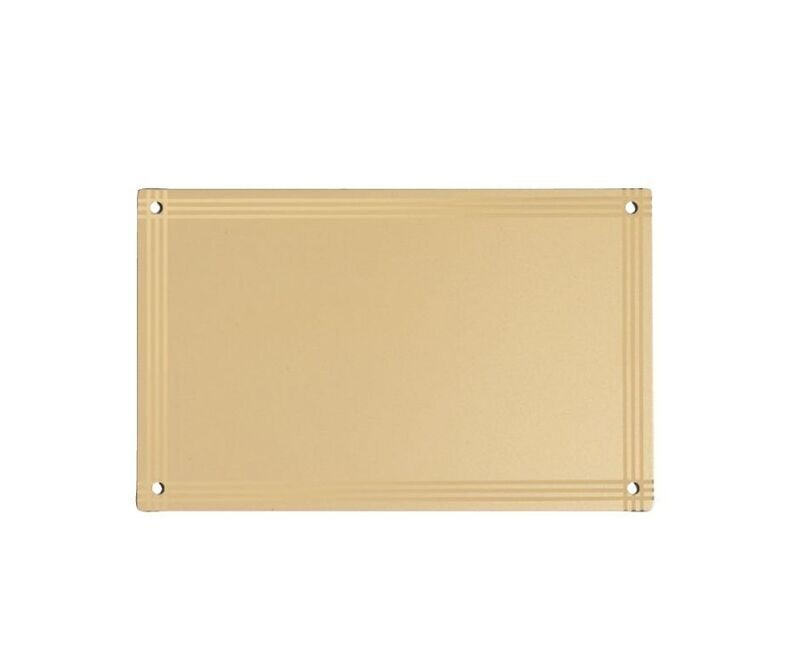 Rectangular flat aluminium plate with patinated gold background and polish gold border "light"