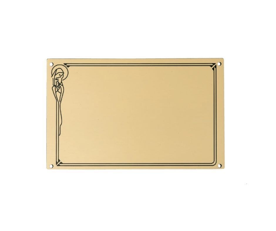Flat aluminium rectangular plate with gold background and black border with Virgin Mary