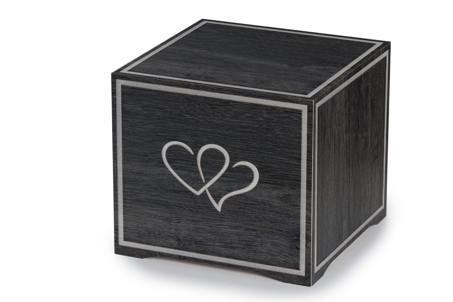 Anthracite-finish wooden urn with hearts