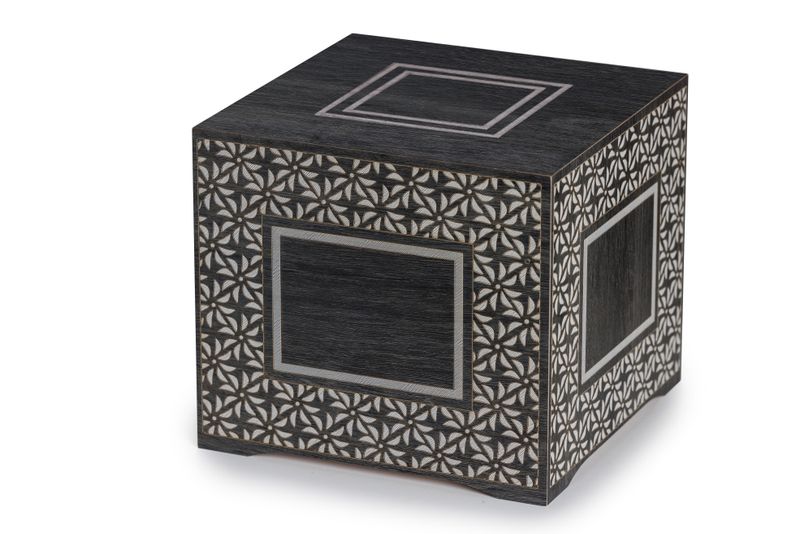 Anthracite-finish wooden urn with flowers
