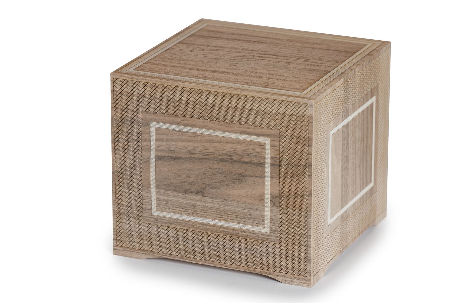 Oak-finish wooden urn with panel