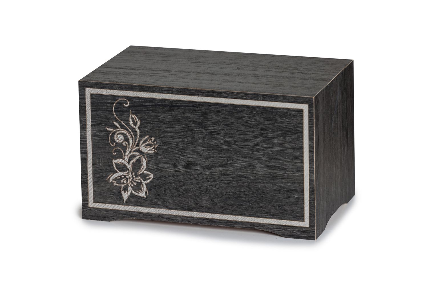 Anthracite-finish wooden urn with lily
