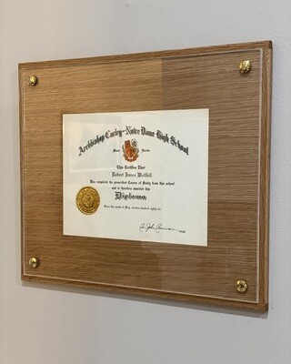 Modern Diploma Frame in Natural White Oak with Gold Grommets by Robert Wolfkill