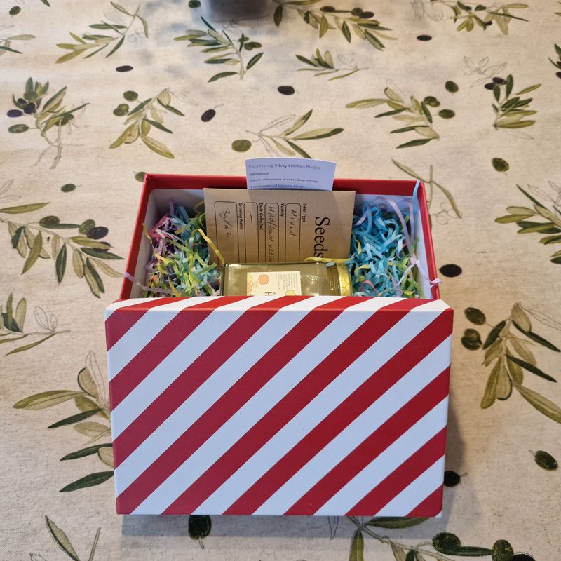 Red Box, with white striped lid - Shoe box