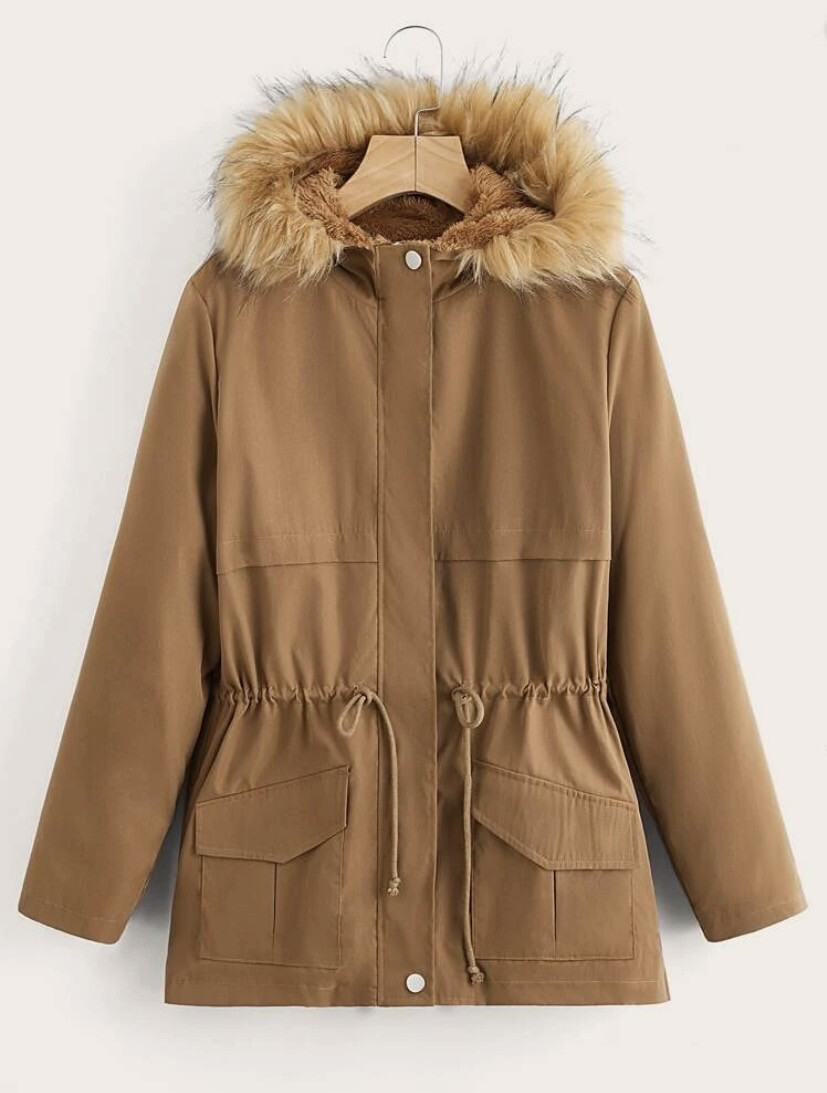 Parka à cordon duveteux à capuche
