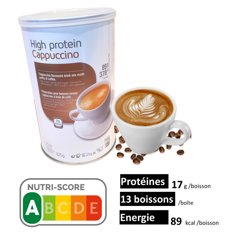 Pot économique - 13 préparations pour boissons protéinées saveur cappuccino