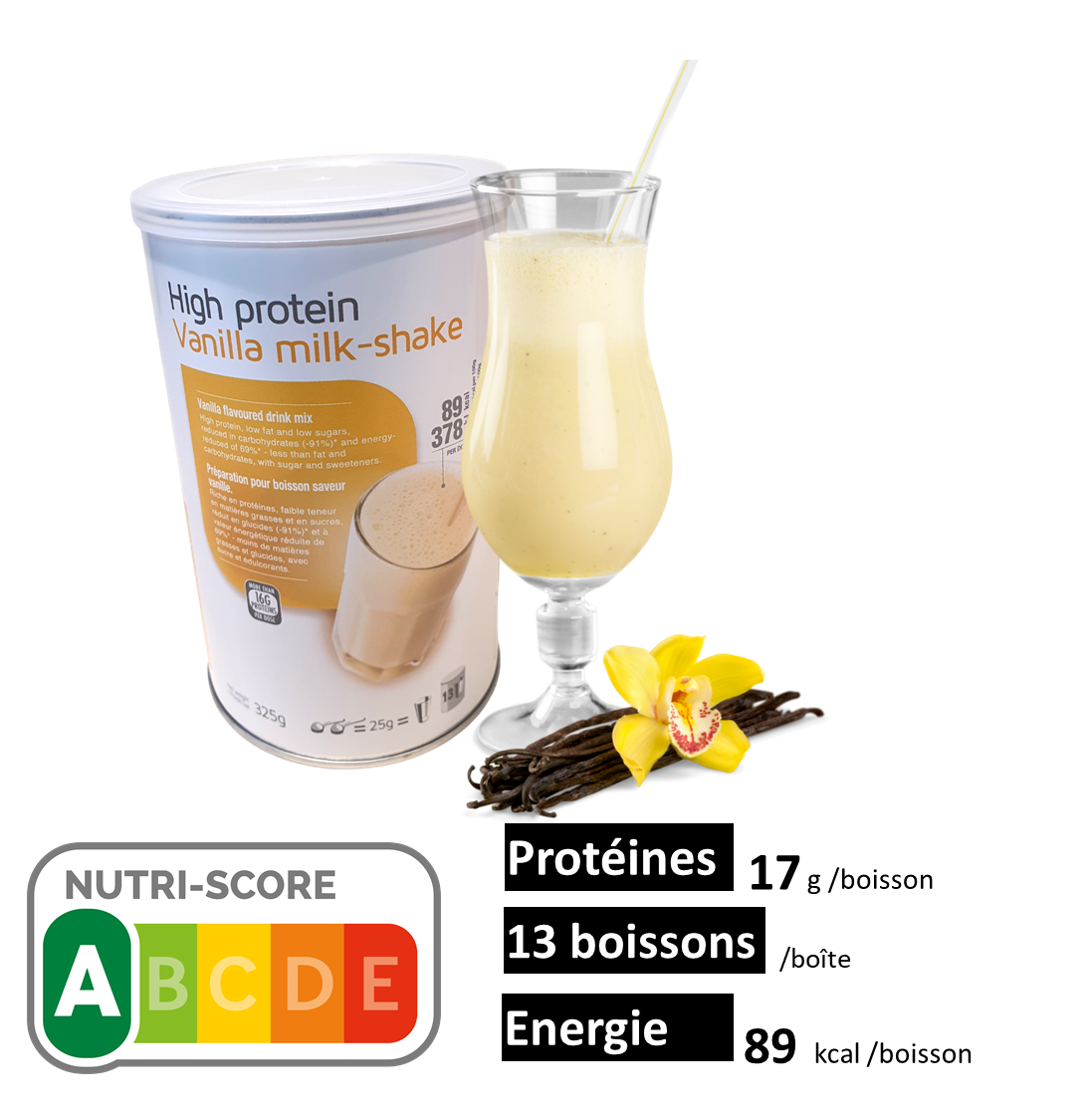 Pot économique  - 13 préparations pour boissons protéinées saveur vanille