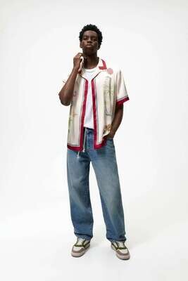 Chemise homme à imprimé palmiers-crème