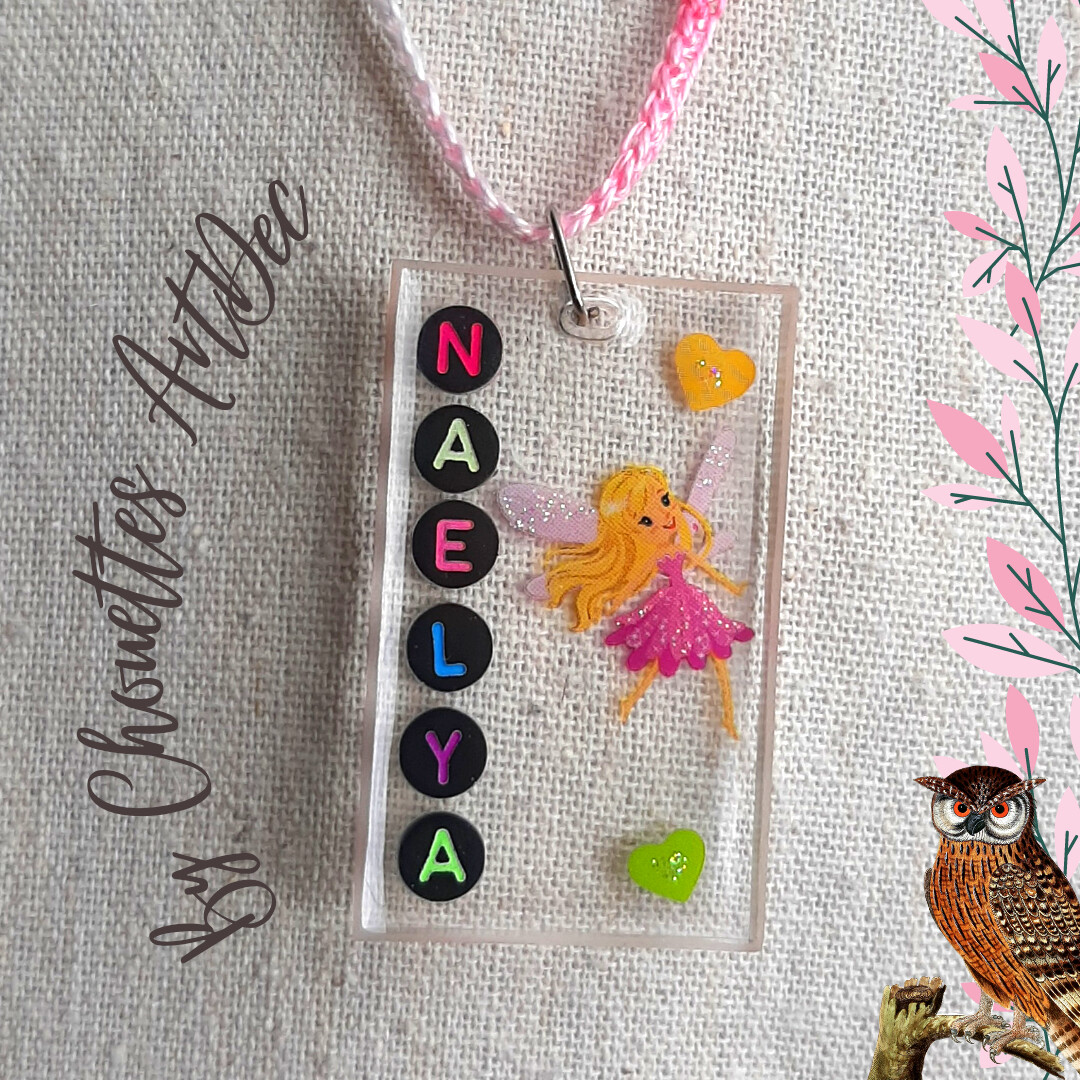 Pendentif rectangle prénom et déco personnalisée