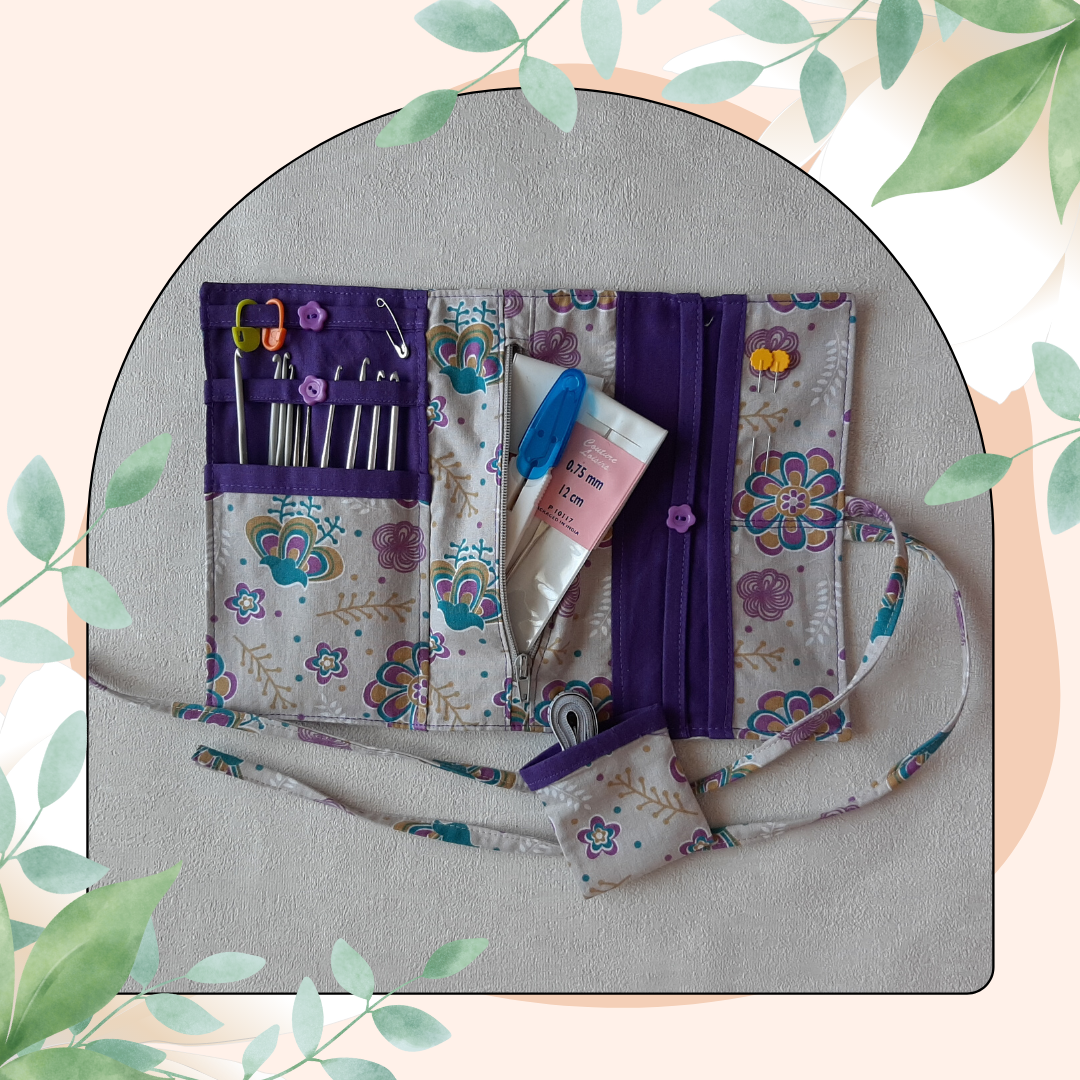 Pochette rangement: violet floral