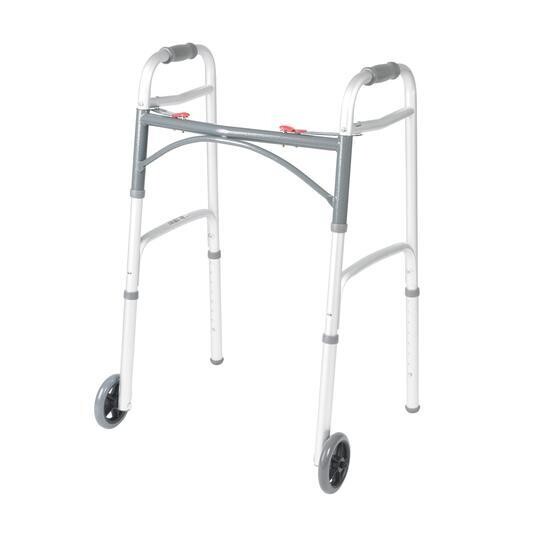 Deluxe Folding Walker, Two Button with 5″ Wheels