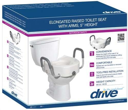 Drive Medical Premium Plastic Raised Toilet Seat with Lock and Padded Armrests, Elongated