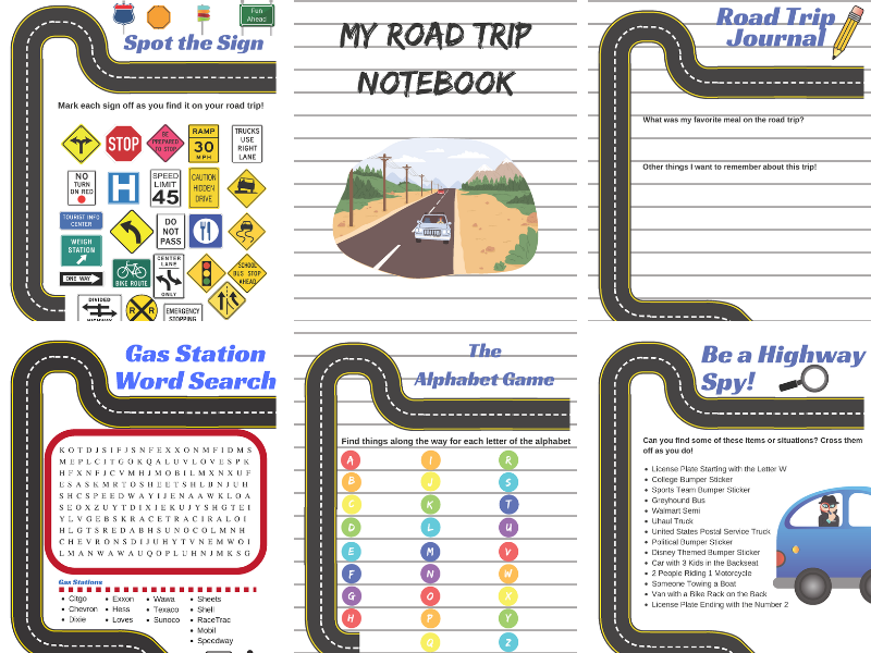 Printable Road Trip Notebook For Kids