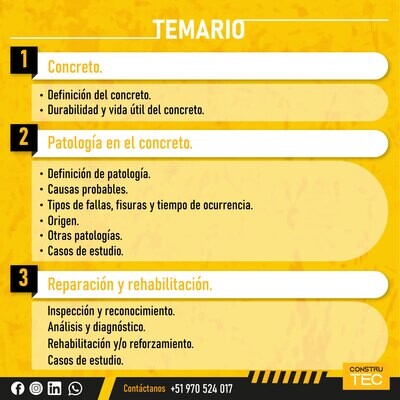 Curso especializado: Patología y reparación de fisuras en el concreto