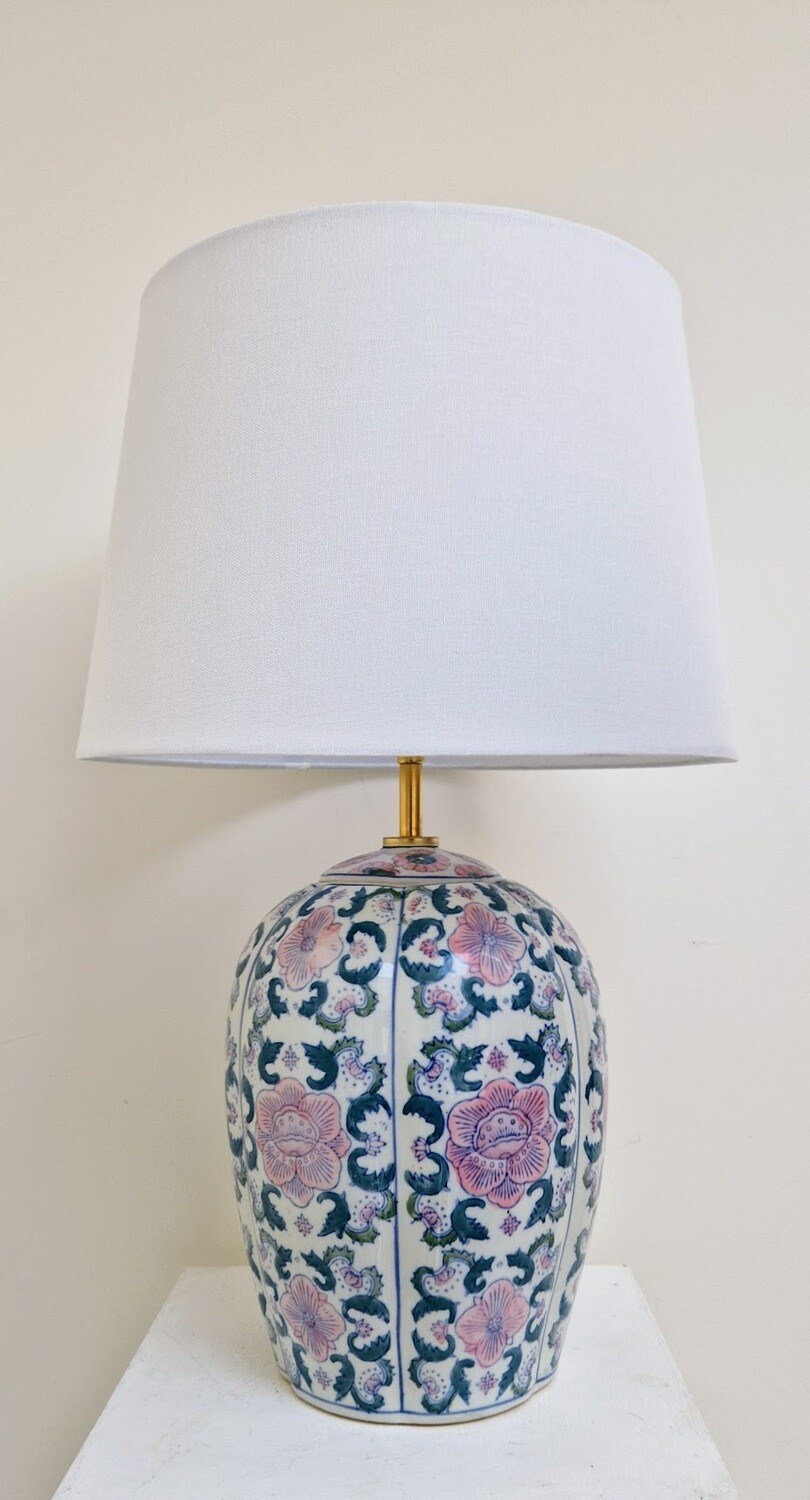 Large antique Peonies ginger jar lamp