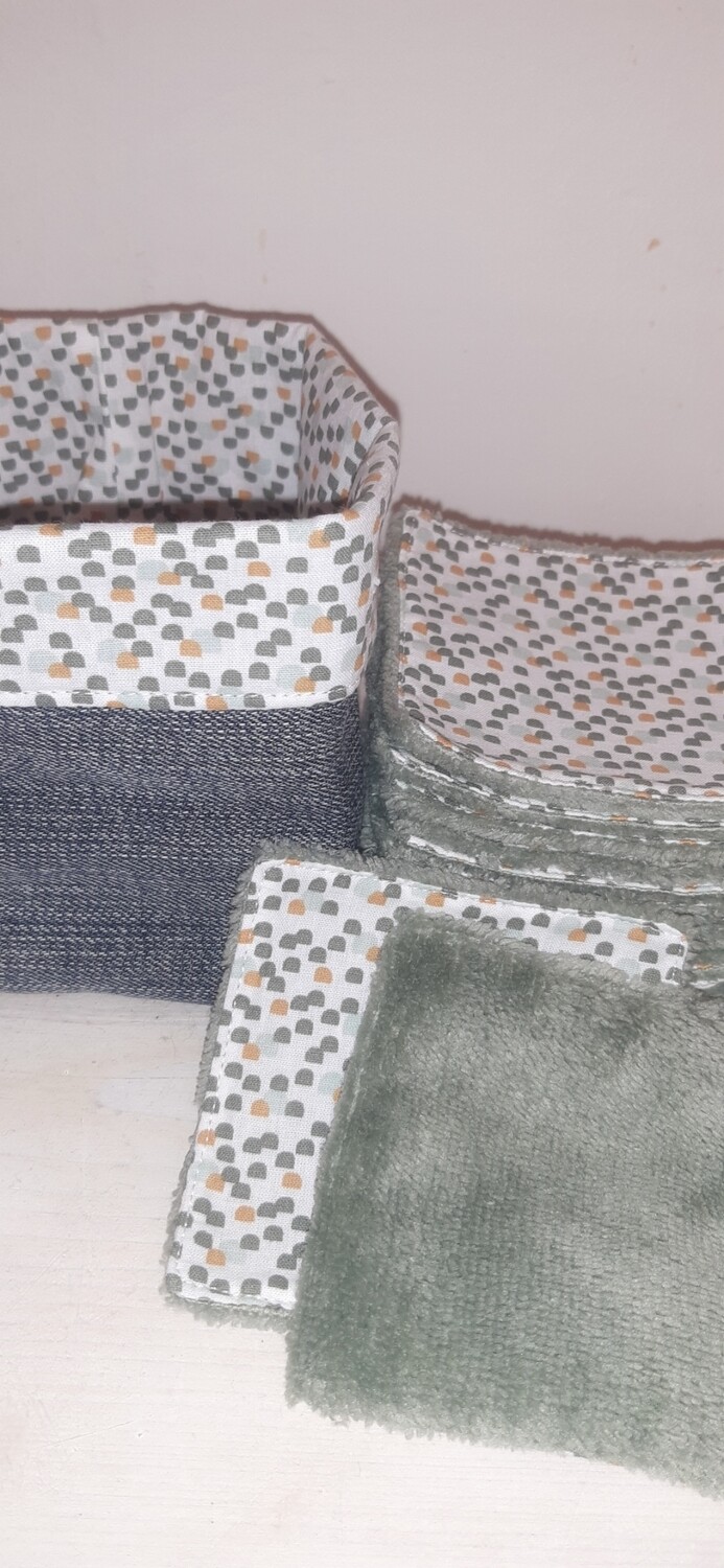 15 lingettes nettoyantes - démaquillantes et panier en jean recyclé Agosti