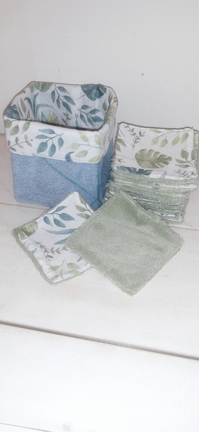 15 lingettes démaquillantes lavables et panier en jean recyclé Fern