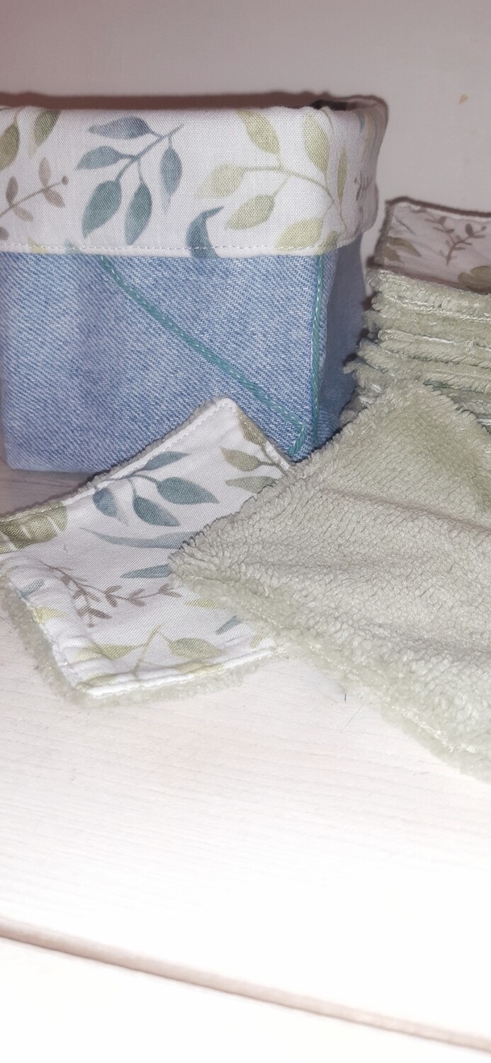 15 lingettes démaquillantes lavables et panier en jean recyclé Fern