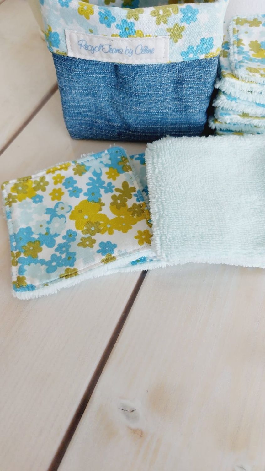 Panier 15 lingettes démaquillantes lavables réutilisabbles Bérangère