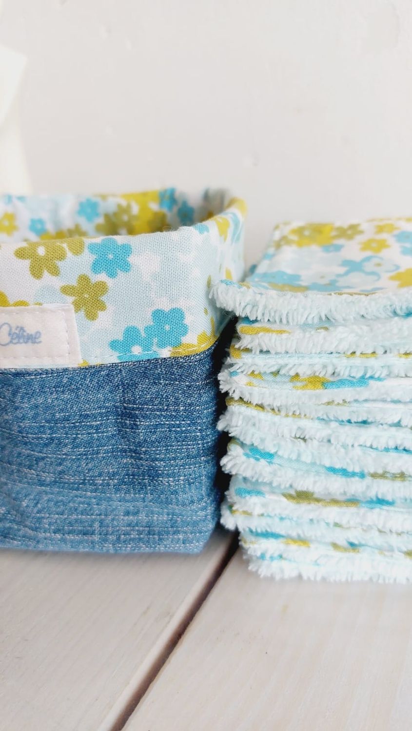 Panier 15 lingettes démaquillantes lavables réutilisabbles Bérangère