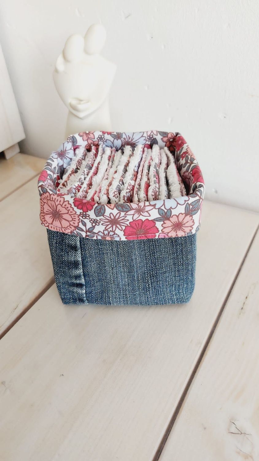 Panier 15 lingettes flowers, démaquillantes lavables et réutilisables