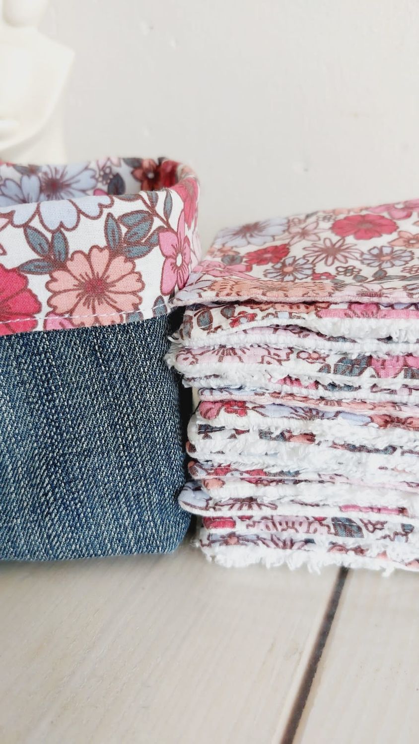 Panier 15 lingettes flowers, démaquillantes lavables et réutilisables