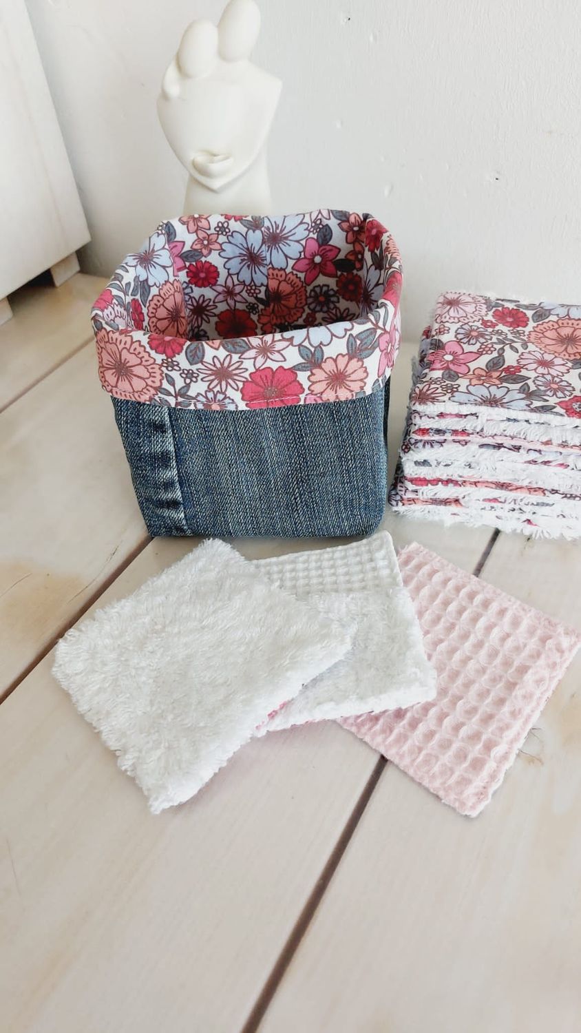 Panier 15 lingettes flowers, démaquillantes lavables et réutilisables