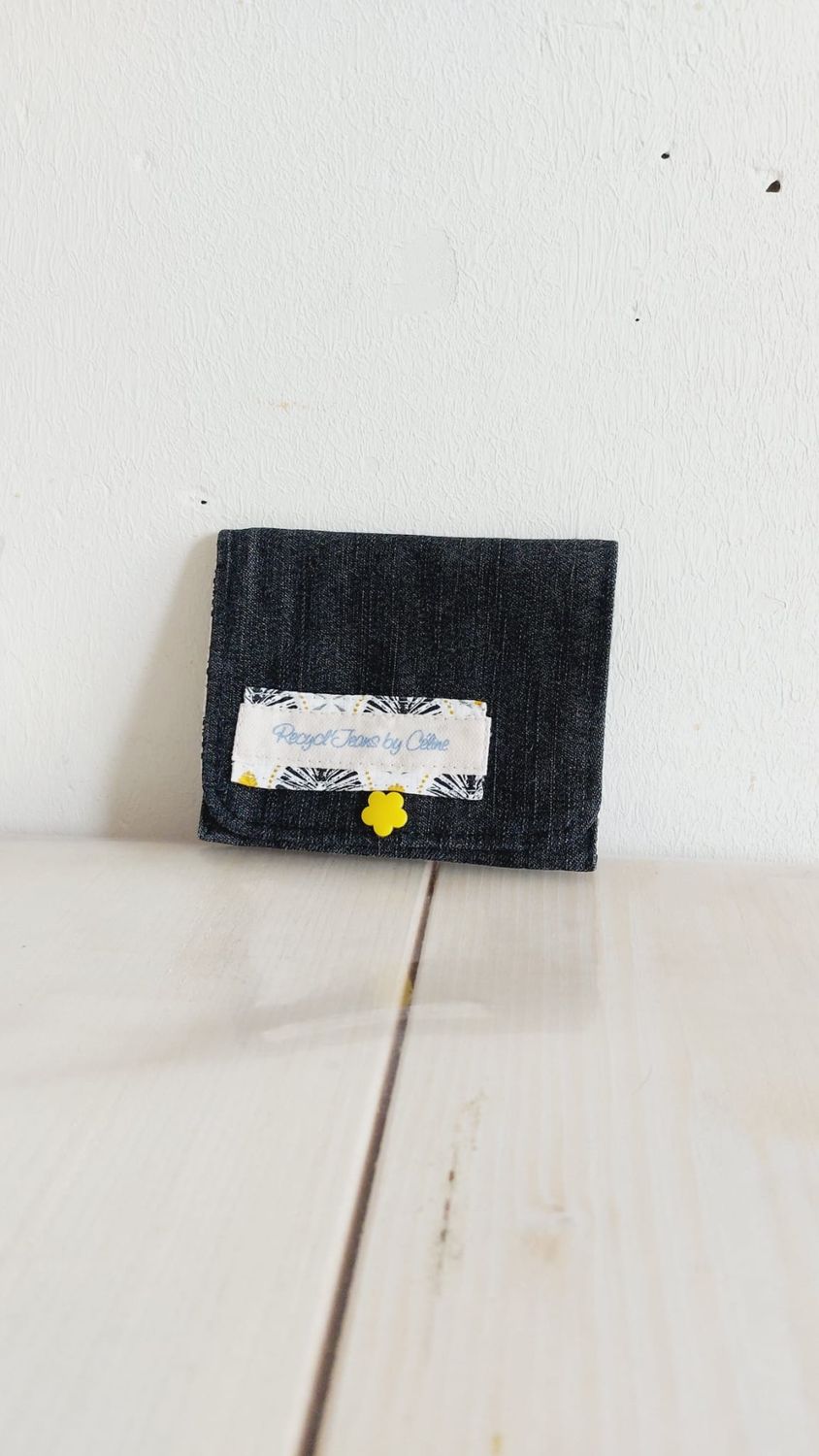 Porte-monnaie Floréal en jean recyclé et chutes de coton 100% - vue de face