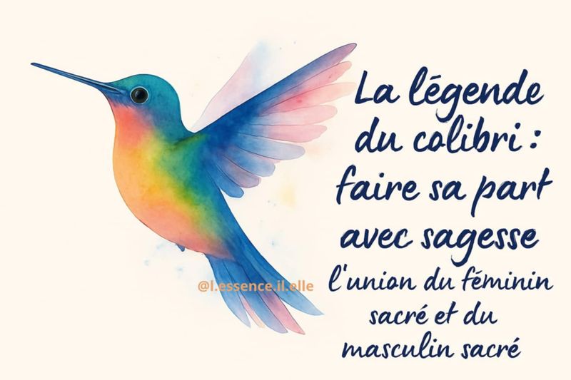 Illustration article de blog : la légende du colibri, faire sa part avec Sagesse - l&#39;union du féminin et du masculin sacrés
