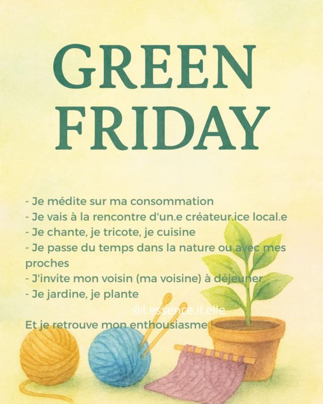 Illustration article blog l-essence-il-elle Green Friday vs Black Friday : consommer responsable et retrouver l'enthousiasme