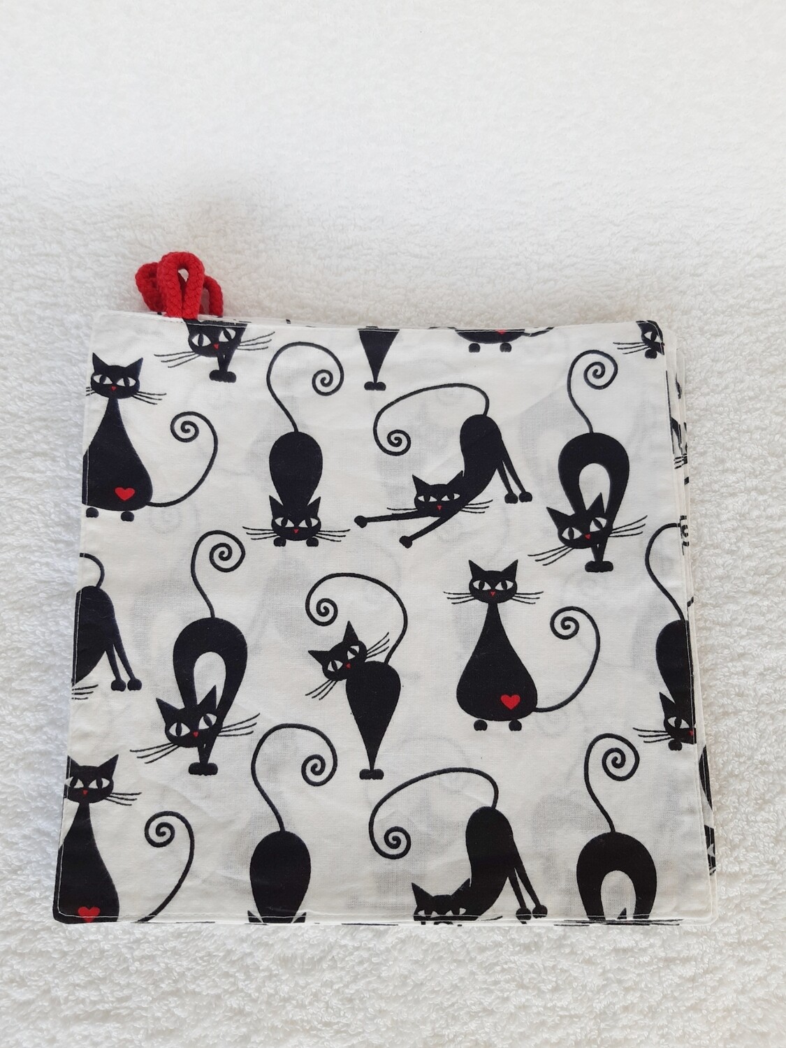 Mistigri – Lot de 6 serviettes lavables en coton motif chats noir et rouge avec cordon – Zéro déchet cousu main pour la cuisine