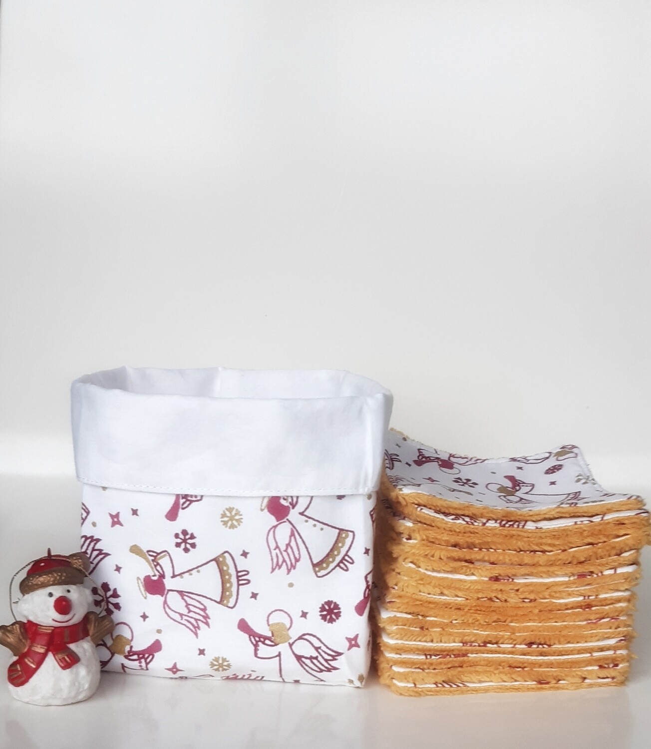 Panier 15 lingettes lavables cousu main avec motifs anges,  création zéro déchet par L-Essence-Il-Elle