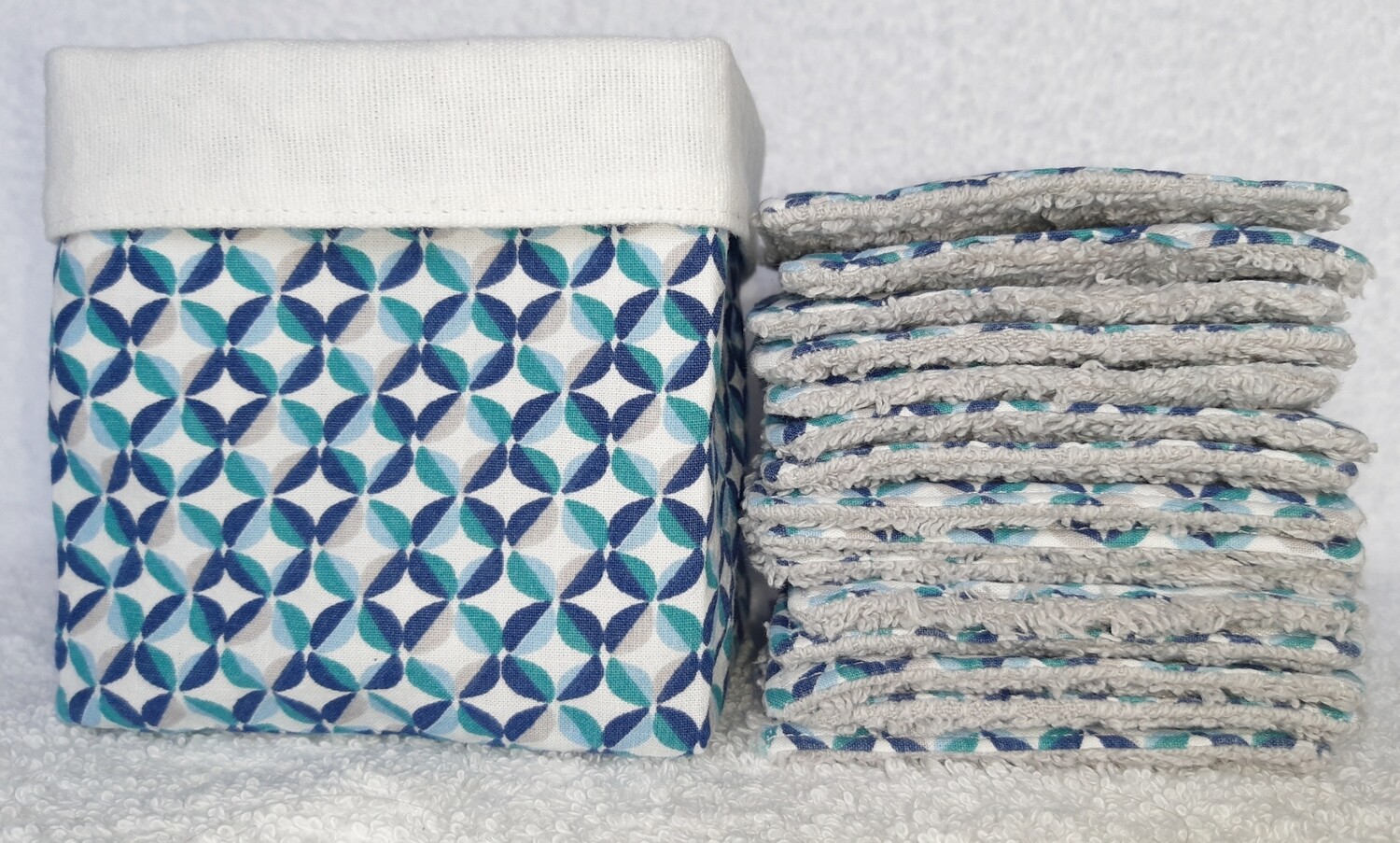 Panier Pop 15 lingettes lavables réutilisable en coton et éponge coton, du zéro déchet cousu main par l-essence-il-elle