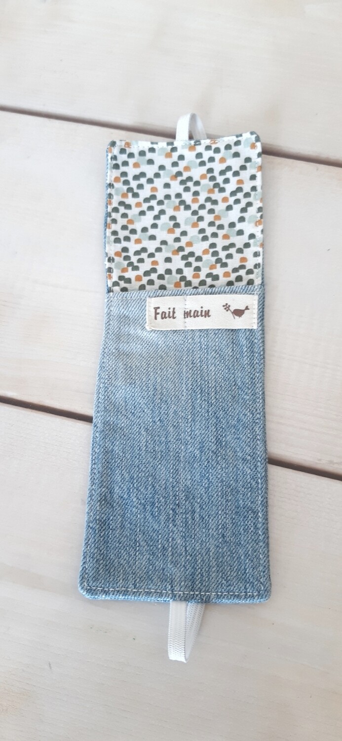 Marque-page Green cousu main en jean recyclé et tissu coton 