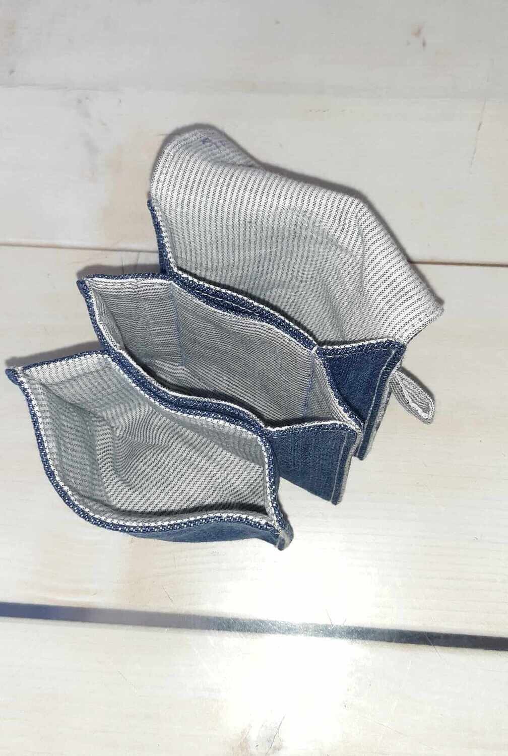 Porte-monnaie assorti au sac Anthelme – jean recyclé et doublure en chemise à rayures