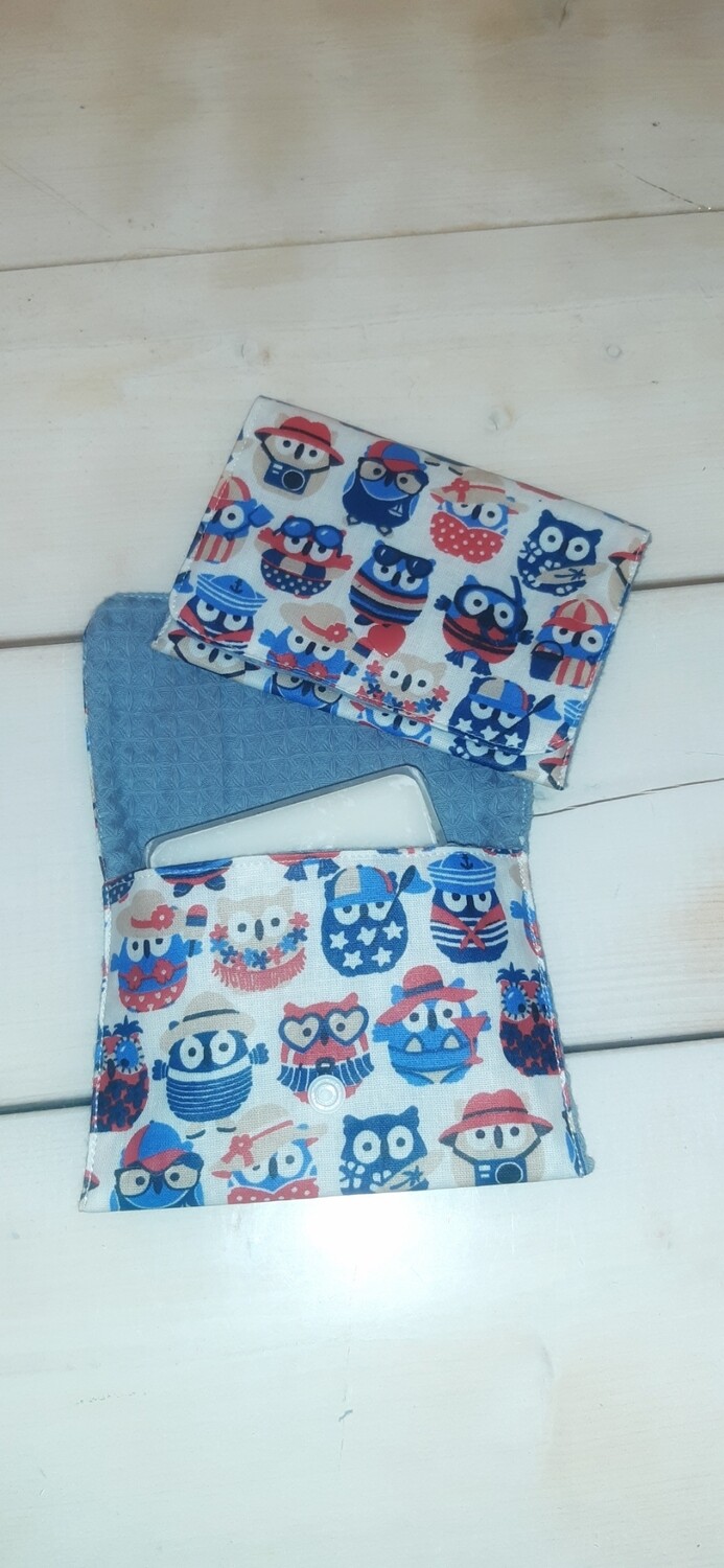 Lot Nascha – deux pochettes imperméables cousues main pour savon et shampoing solide, motifs hiboux colorés - savon dedans