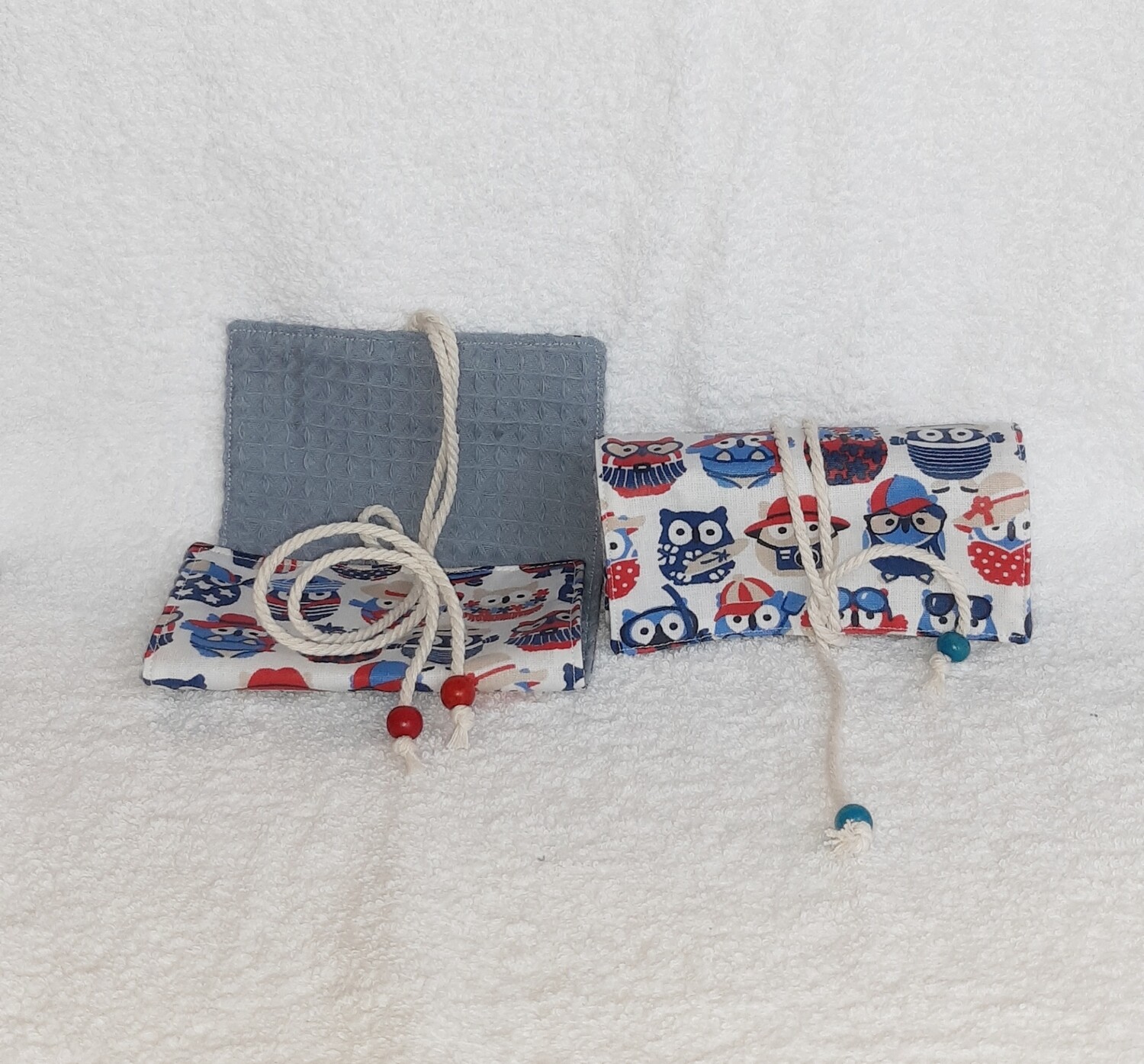 Lot Alden – 2 étuis imperméables cousus main pour savon et shampoing solide, motifs hiboux 