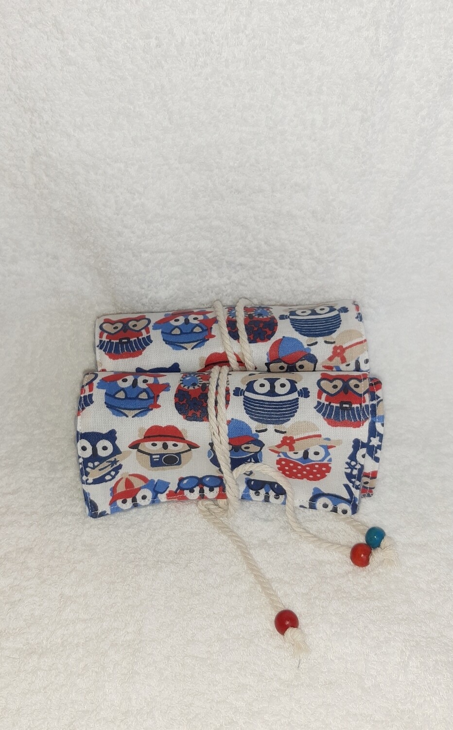 Lot Alden – deux étuis imperméables cousus main pour savon et shampoing solide, motifs hiboux colorés