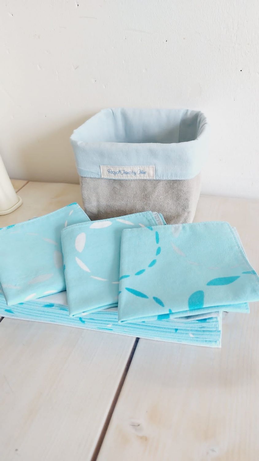 Présentation du lot Blue II – serviettes lavables en coton revalorisé 