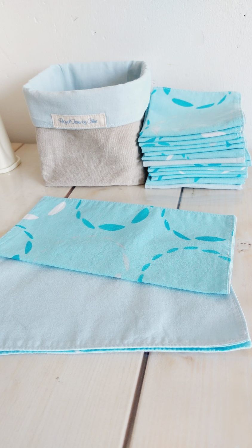 Présentation des couleurs du lot Blue II – serviettes lavables en coton revalorisé 