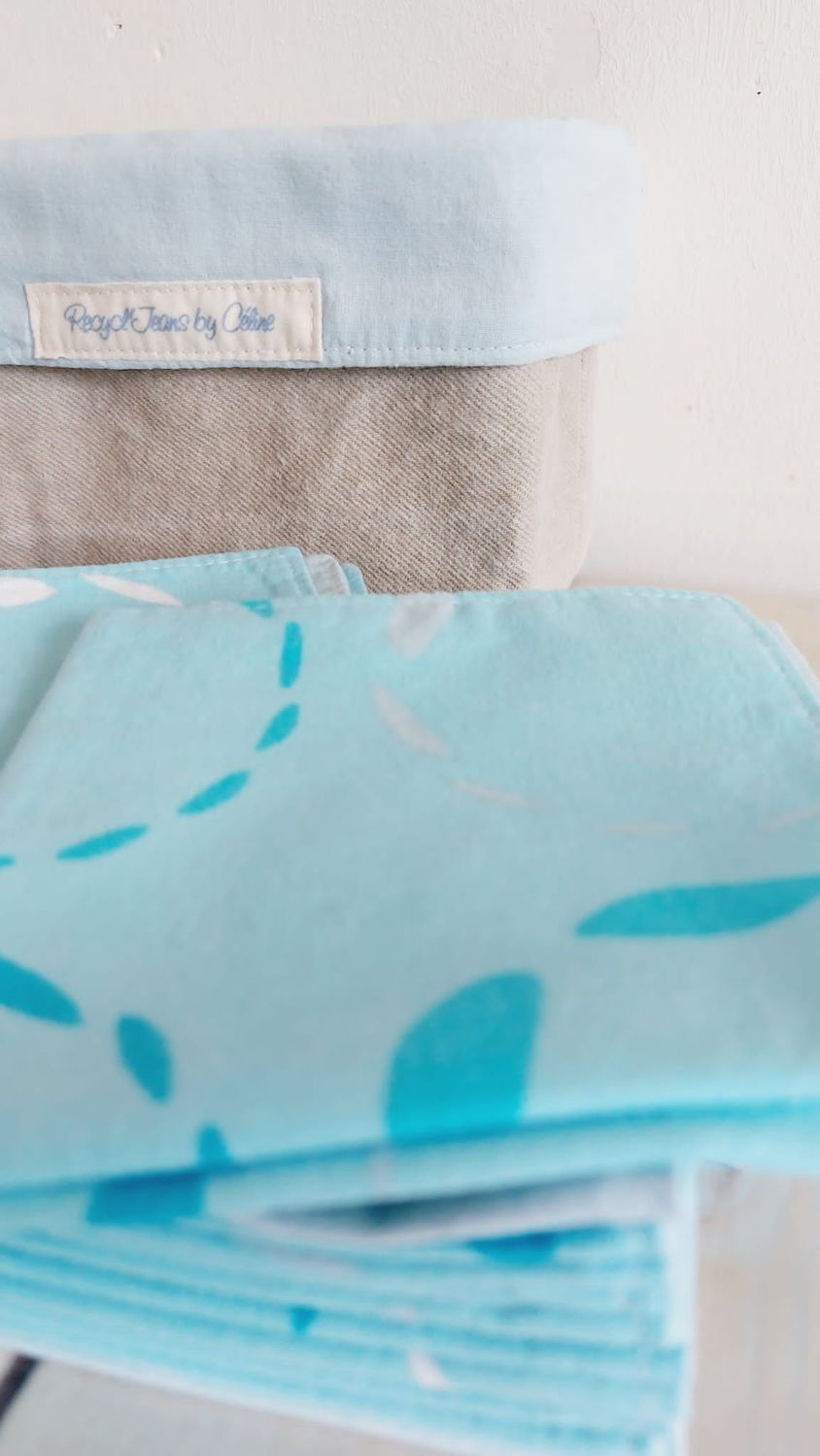 Présentation des couleurs du lot Blue II – serviettes lavables en coton revalorisé 